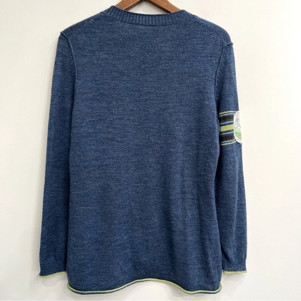 Vintage Y2K Title Nine 100% Washable Wool Cardigan Sweater Blue Horse Print L